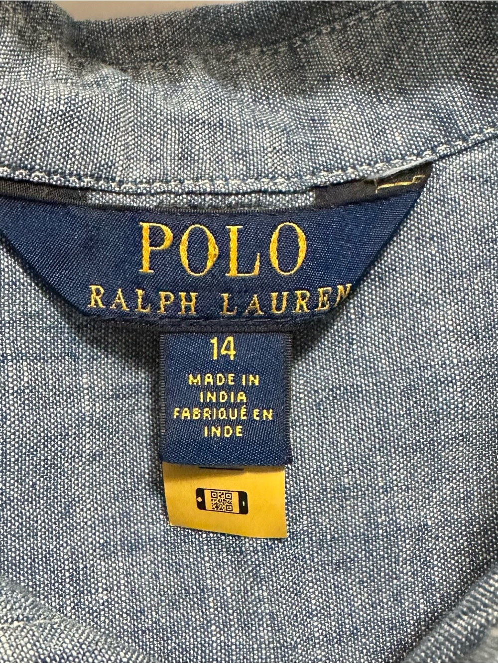 Polo Ralph Lauren Blue Chambray Tiered Long Sleeve Shirt Dress Girls 14 Collar - Picture 6 of 8